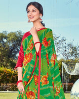 Vishal Prints Lime Green Printed Georgette Saree With Piping