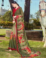 Vishal Prints Dark Beige Printed Georgette Saree With Piping