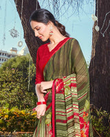Vishal Prints Dark Beige Printed Georgette Saree With Piping
