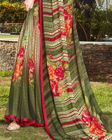 Vishal Prints Dark Beige Printed Georgette Saree With Piping