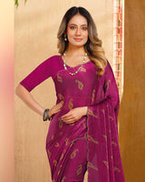 Vishal Prints Dark Magenta Designer Fancy Satin-Chiffon Saree With Diamond Work And Cut Work Embroidery Border