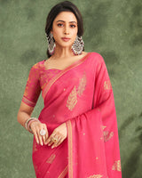 Vishal Prints Mandy Pink Printed Chiffon Saree With Foil Print And Zari Border