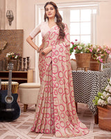 Vishal Prints Pastel Brown Printed Fancy Chiffon Saree With Core Piping