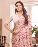 Vishal Prints Pastel Brown Printed Fancy Chiffon Saree With Core Piping