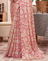 Vishal Prints Pastel Brown Printed Fancy Chiffon Saree With Core Piping