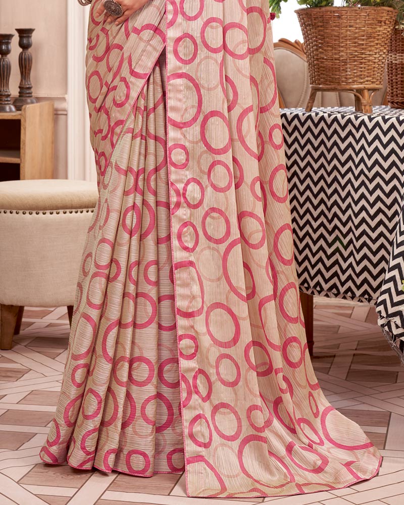 Vishal Prints Pastel Brown Printed Fancy Chiffon Saree With Core Piping