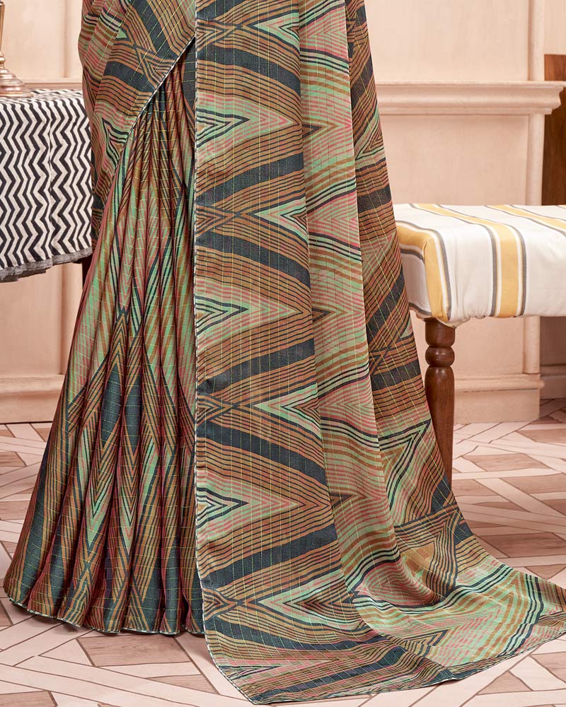 Vishal Prints Black Printed Fancy Chiffon Saree With Core Piping