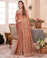 Vishal Prints Dark Peach Printed Fancy Chiffon Saree With Core Piping