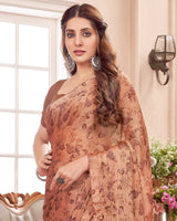 Vishal Prints Dark Peach Printed Fancy Chiffon Saree With Core Piping