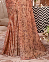 Vishal Prints Dark Peach Printed Fancy Chiffon Saree With Core Piping