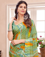 Vishal Prints Moss Green Printed Fancy Chiffon Saree With Core Piping