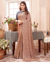 Vishal Prints Dark Peach Printed Fancy Chiffon Saree With Core Piping