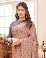 Vishal Prints Dark Peach Printed Fancy Chiffon Saree With Core Piping