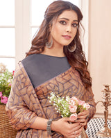 Vishal Prints Dark Peach Printed Fancy Chiffon Saree With Core Piping