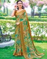 Vishal Prints Driftwood Yellow Printed Fancy Chiffon Saree With Border