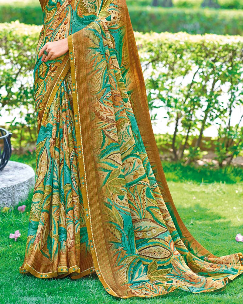 Vishal Prints Driftwood Yellow Printed Fancy Chiffon Saree With Border
