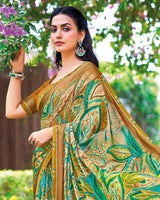 Vishal Prints Driftwood Yellow Printed Fancy Chiffon Saree With Border
