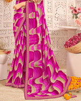 Vishal Prints Rani Printed Weightless Georgette Saree With Foil Print And Zari Border