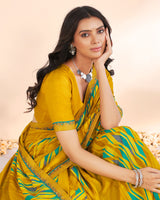 Vishal Prints Mustard Weightless Printed Georgette Saree With Fancy Border