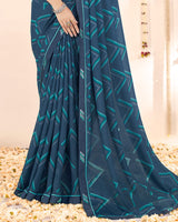 Vishal Prints Fiord Blue Weightless Printed Georgette Saree With Fancy Border