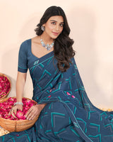 Vishal Prints Fiord Blue Weightless Printed Georgette Saree With Fancy Border