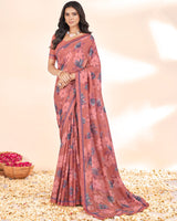 Vishal Prints Peach Weightless Printed Georgette Saree With Fancy Border