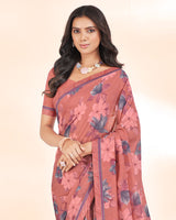 Vishal Prints Peach Weightless Printed Georgette Saree With Fancy Border