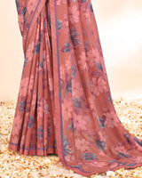 Vishal Prints Peach Weightless Printed Georgette Saree With Fancy Border