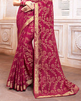 Vishal Prints Rose Red Silk Brasso Saree With Zari Border