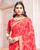 Vishal Prints Light Red Silk Brasso Saree With Zari Border