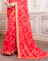 Vishal Prints Light Red Silk Brasso Saree With Zari Border