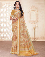 Vishal Prints Sandy Brown Digital Print Criva Crepe Saree With Weaved Viscose Patta