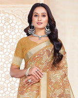 Vishal Prints Sandy Brown Digital Print Criva Crepe Saree With Weaved Viscose Patta