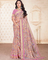 Vishal Prints Dusty Pink Digital Print Criva Crepe Saree With Weaved Viscose Patta