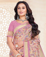 Vishal Prints Dusty Pink Digital Print Criva Crepe Saree With Weaved Viscose Patta