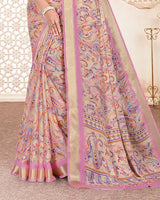 Vishal Prints Dusty Pink Digital Print Criva Crepe Saree With Weaved Viscose Patta