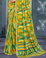 Vishal Prints Dark Olive Green Digital Print Criva Crepe Saree With Weaved Viscose Border