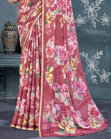 Vishal Prints Cadillac Pink Digital Print Criva Crepe Saree With Weaved Viscose Border