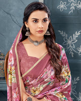 Vishal Prints Cadillac Pink Digital Print Criva Crepe Saree With Weaved Viscose Border