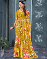 Vishal Prints Dark Mustard Digital Print Criva Crepe Saree With Weaved Viscose Border
