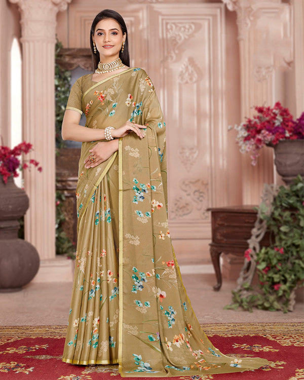 Vishal Prints Pale Taupe Digital Print Criva Crepe Saree With Weaved Viscose Border