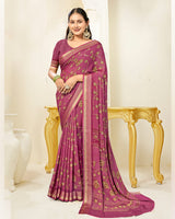 Vishal Prints Light Maroon Printed Criva Crepe Saree With Weaved Viscose Patta