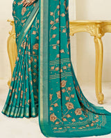 Vishal Prints Deep Sea Green Printed Criva Crepe Saree With Weaved Viscose Patta