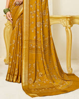 Vishal Prints Ochre Printed Criva Crepe Saree With Weaved Viscose Patta