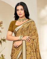 Vishal Prints Sandy Taupe Criva Crepe Digital Print Saree With Weaved Viscose Patta