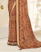 Vishal Prints Rusty Brown Criva Crepe Digital Print Saree With Weaved Viscose Patta