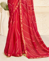 Vishal Prints Persian Red Printed Chiffon Saree With Diamond Work And Zari Border