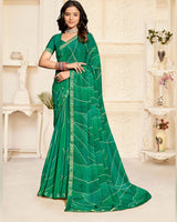 Vishal Prints Spring Green Printed Chiffon Saree With Diamond Work And Zari Border
