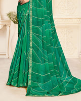 Vishal Prints Spring Green Printed Chiffon Saree With Diamond Work And Zari Border