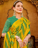 Vishal Prints Yellow Designer Silk Brasso Saree With Diamond Work And Weaved Satin Patta